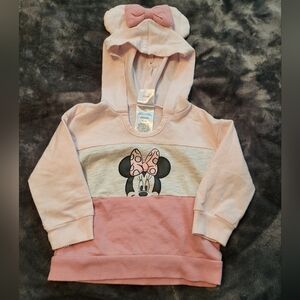 🩷 3/$15 Girls (12M) Disney Minnie Mouse Pink Hoodie w/Ears. Like new condition